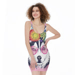 Hippie Siberian Husky Print Sleeveless Bodycon Dress