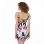 Hippie Siberian Husky Print Sleeveless Bodycon Dress