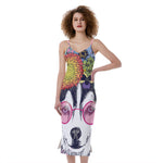 Hippie Siberian Husky Print Slim Fit Midi Cami Dress