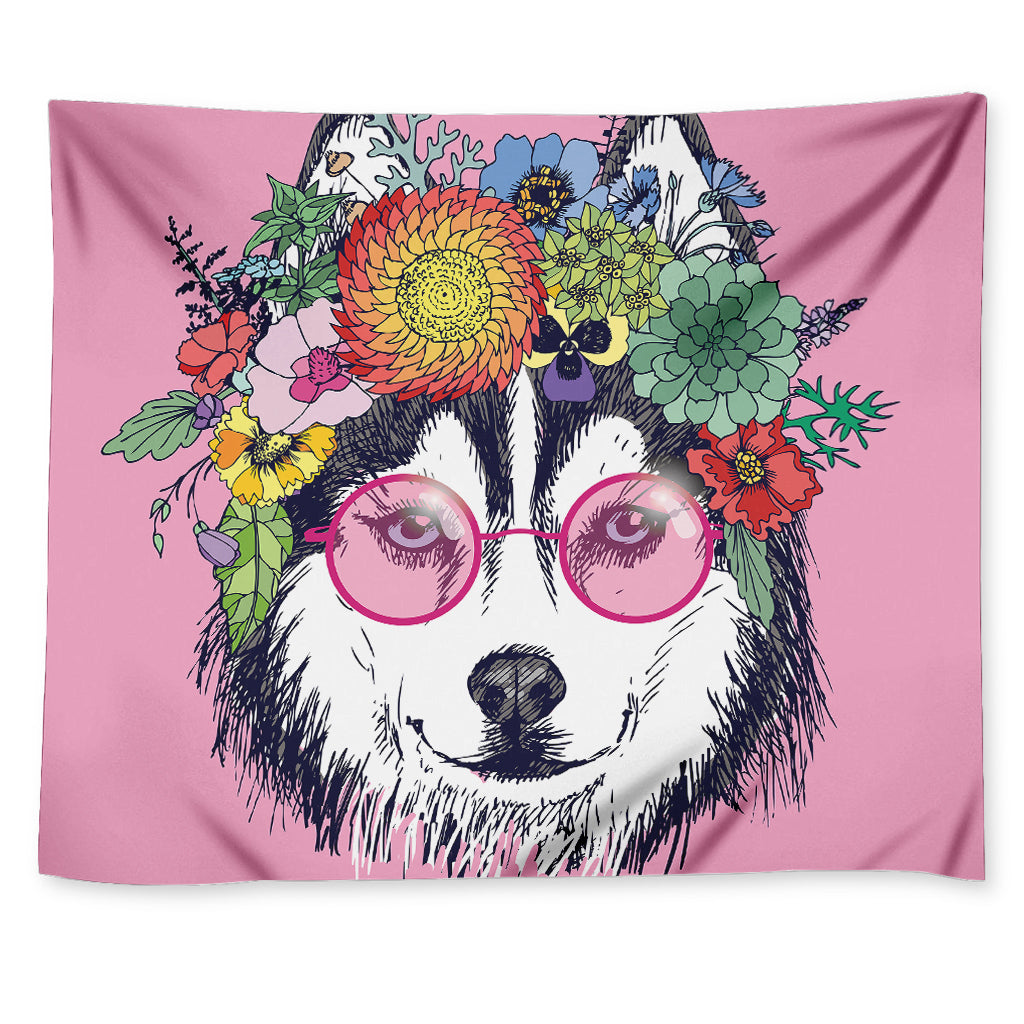 Hippie Siberian Husky Print Tapestry