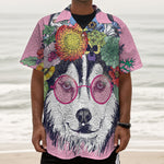 Hippie Siberian Husky Print Textured Short Sleeve Shirt