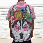 Hippie Siberian Husky Print Textured Short Sleeve Shirt