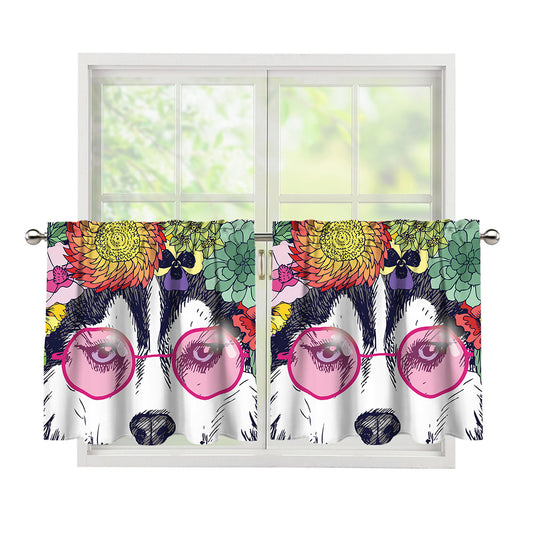 Hippie Siberian Husky Print Tier Curtains