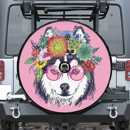 Hippie Siberian Husky Print Tire Cover With Camera Hole