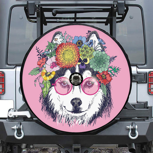 Hippie Siberian Husky Print Tire Cover With Camera Hole