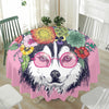 Hippie Siberian Husky Print Waterproof Round Tablecloth