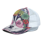 Hippie Siberian Husky Print White Mesh Trucker Cap