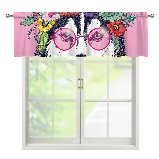 Hippie Siberian Husky Print Window Valance