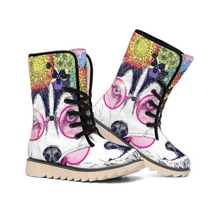 Hippie Siberian Husky Print Winter Boots