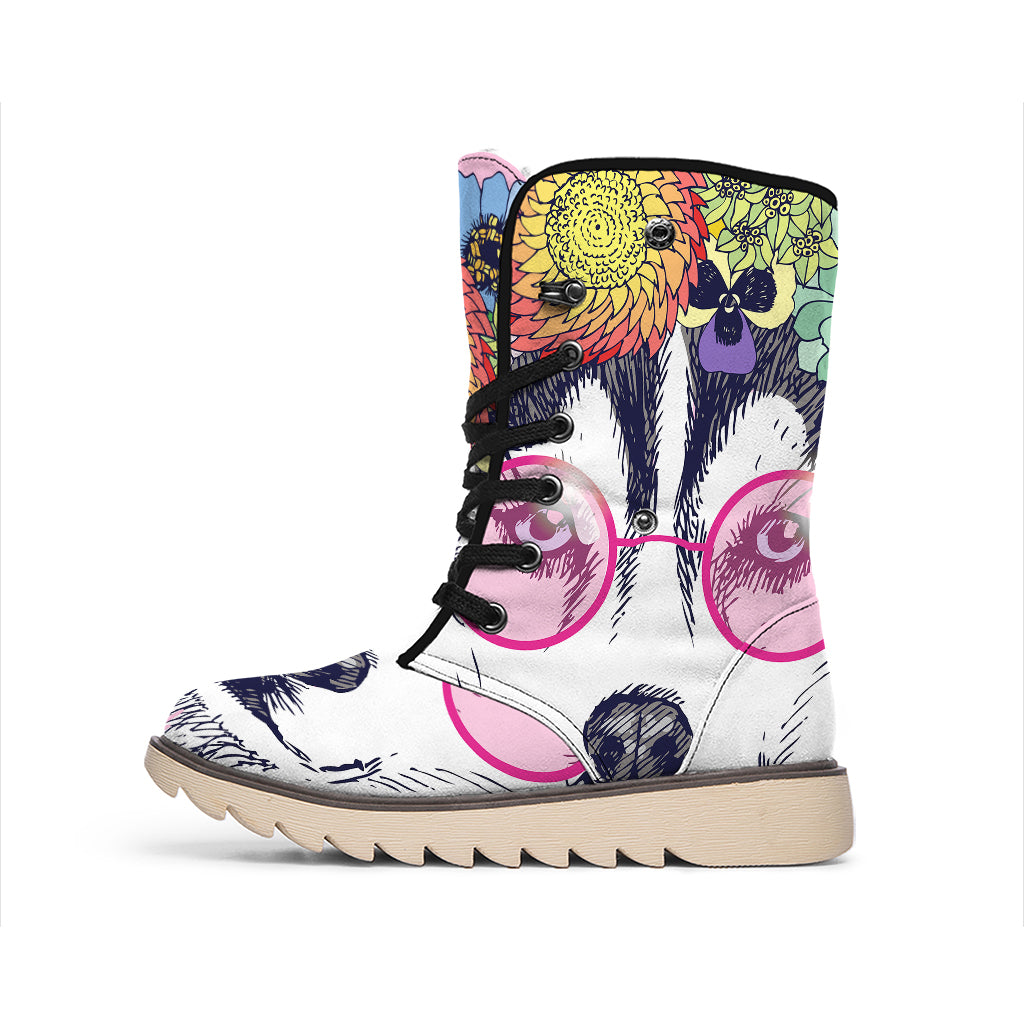 Hippie Siberian Husky Print Winter Boots