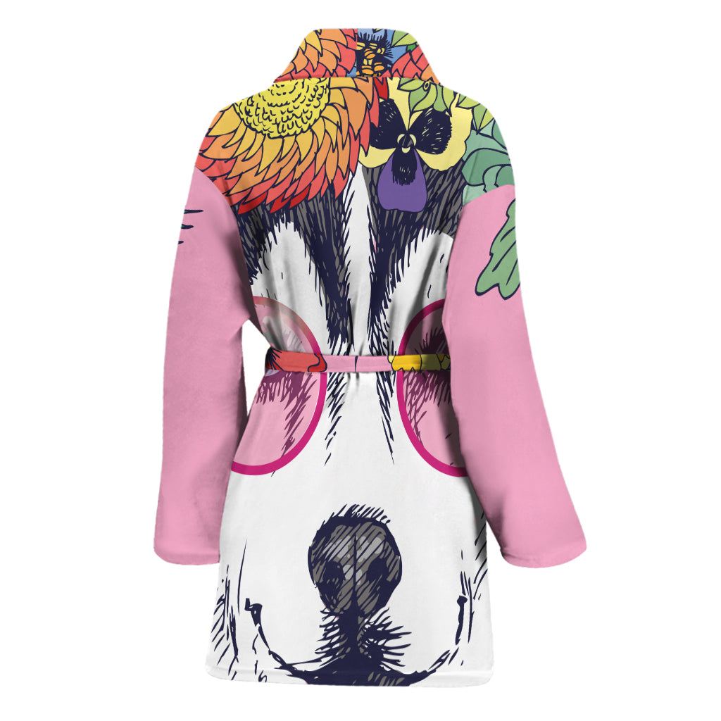 Hippie Siberian Husky Print Women's Bathrobe