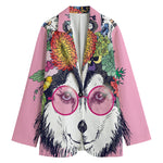 Hippie Siberian Husky Print Women's Blazer