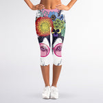 Hippie Siberian Husky Print Women's Capri Leggings