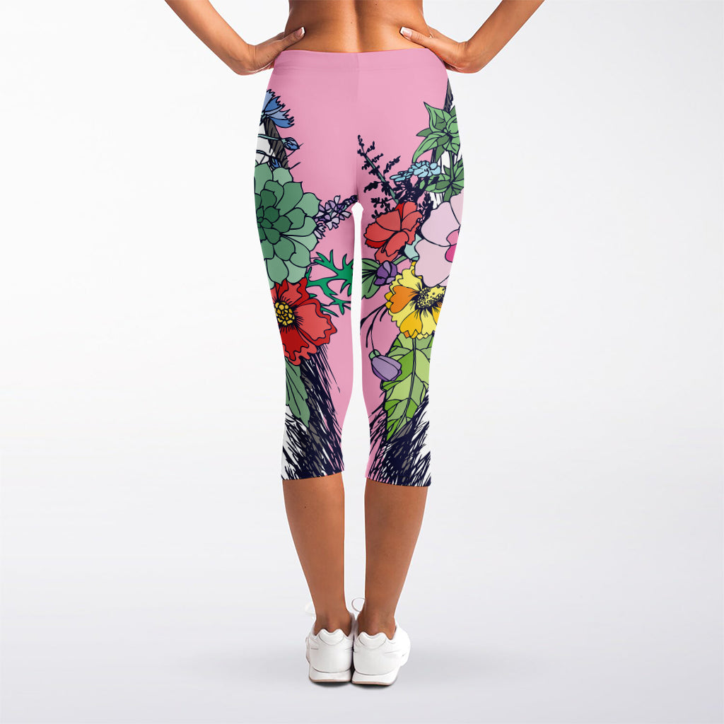 Hippie Siberian Husky Print Women's Capri Leggings