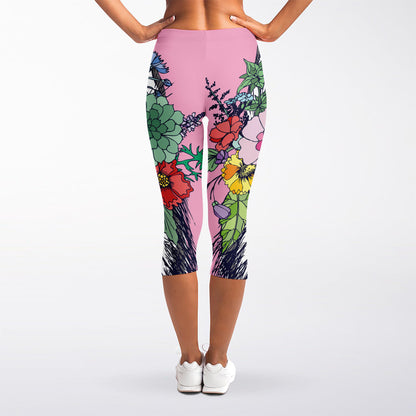 Hippie Siberian Husky Print Women's Capri Leggings
