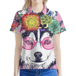 Hippie Siberian Husky Print Women's Polo Shirt