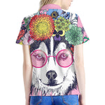 Hippie Siberian Husky Print Women's Polo Shirt