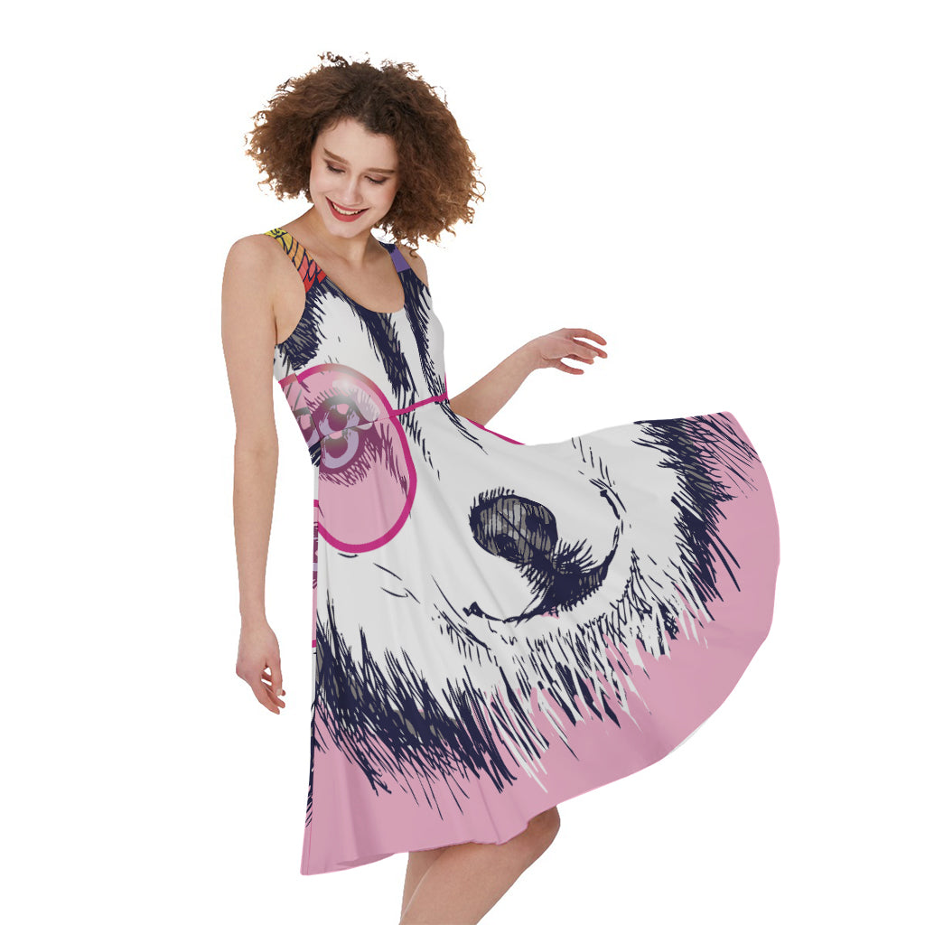 Hippie Siberian Husky Print Women's Sleeveless Dress