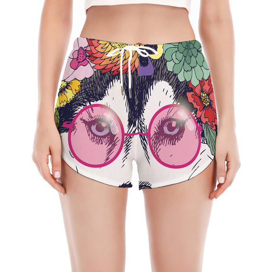 Hippie Siberian Husky Print Women's Split Running Shorts