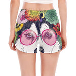 Hippie Siberian Husky Print Women's Split Running Shorts