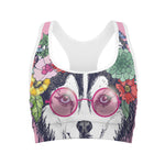 Hippie Siberian Husky Print Women's Sports Bra