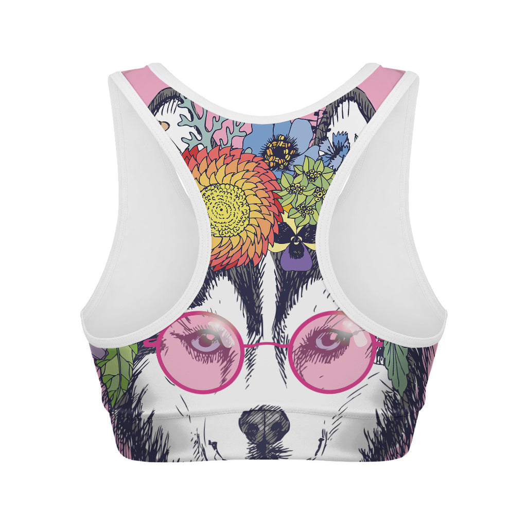Hippie Siberian Husky Print Women's Sports Bra