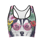 Hippie Siberian Husky Print Women's Sports Bra