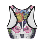 Hippie Siberian Husky Print Women's Sports Bra