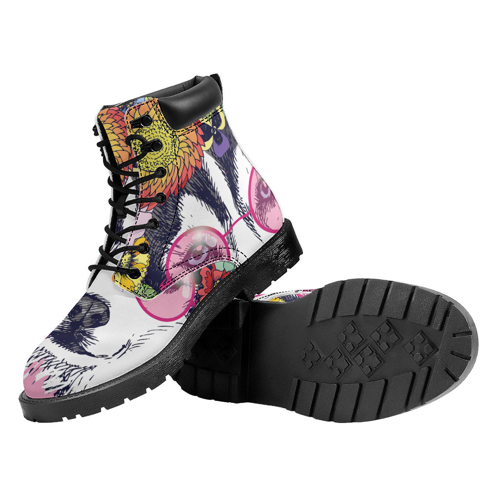 Hippie Siberian Husky Print Work Boots