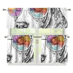 Hipster Beagle With Glasses Print 3 Piece Kitchen Curtains
