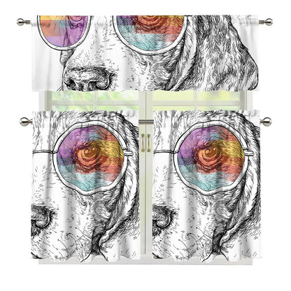 Hipster Beagle With Glasses Print 3 Piece Kitchen Curtains
