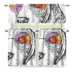 Hipster Beagle With Glasses Print 3 Piece Kitchen Curtains