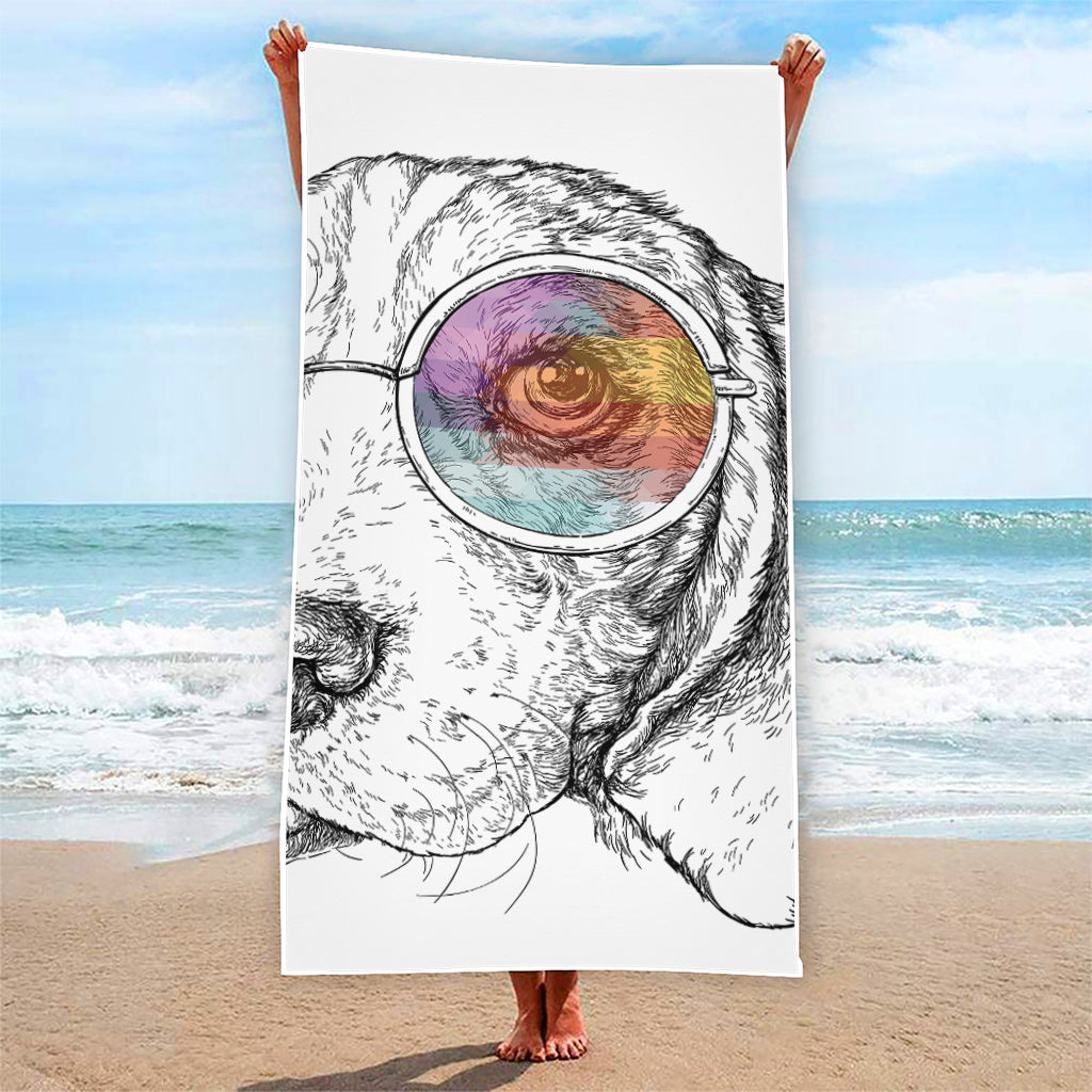 Hipster Beagle With Glasses Print Beach Towel