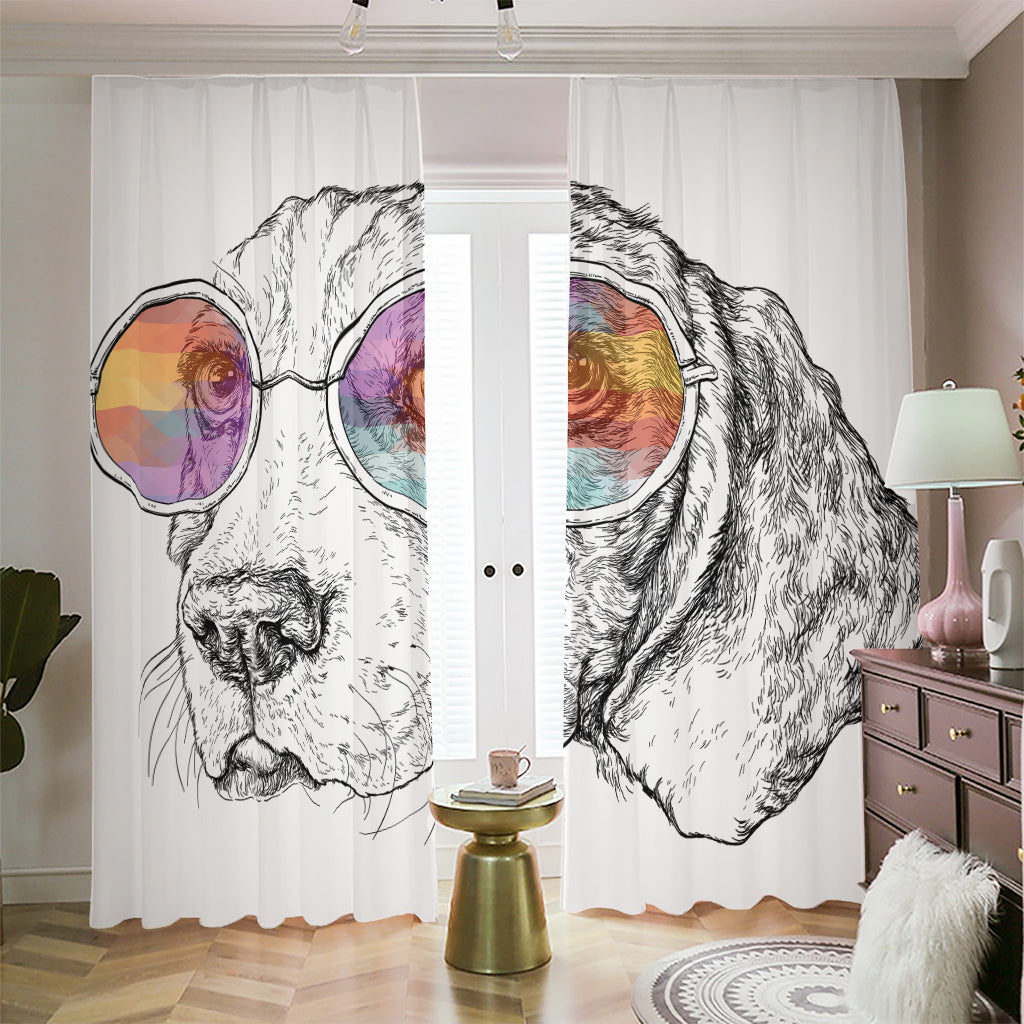 Hipster Beagle With Glasses Print Blackout Pencil Pleat Curtains