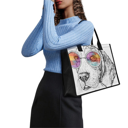Hipster Beagle With Glasses Print Canvas Tote Bag