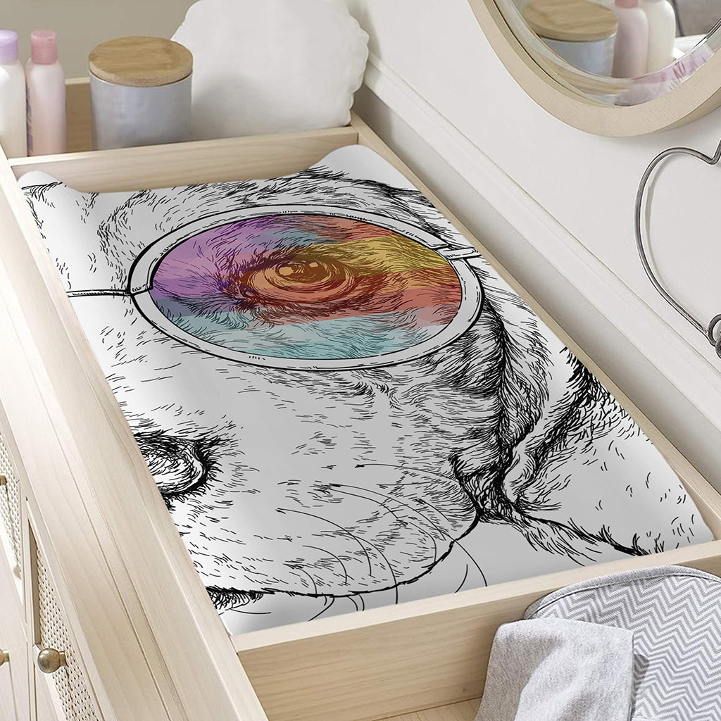 Hipster Beagle With Glasses Print Changing Pad Cover