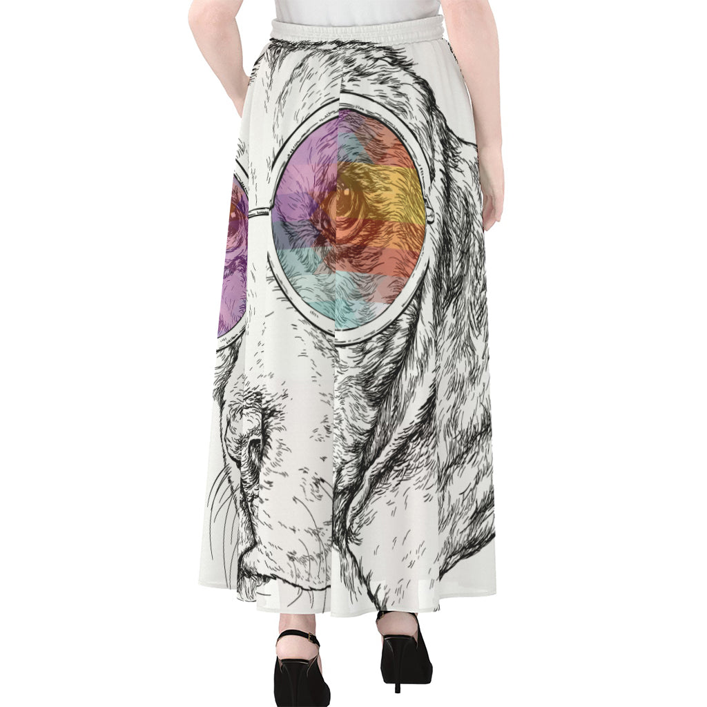 Hipster Beagle With Glasses Print Chiffon Maxi Skirt