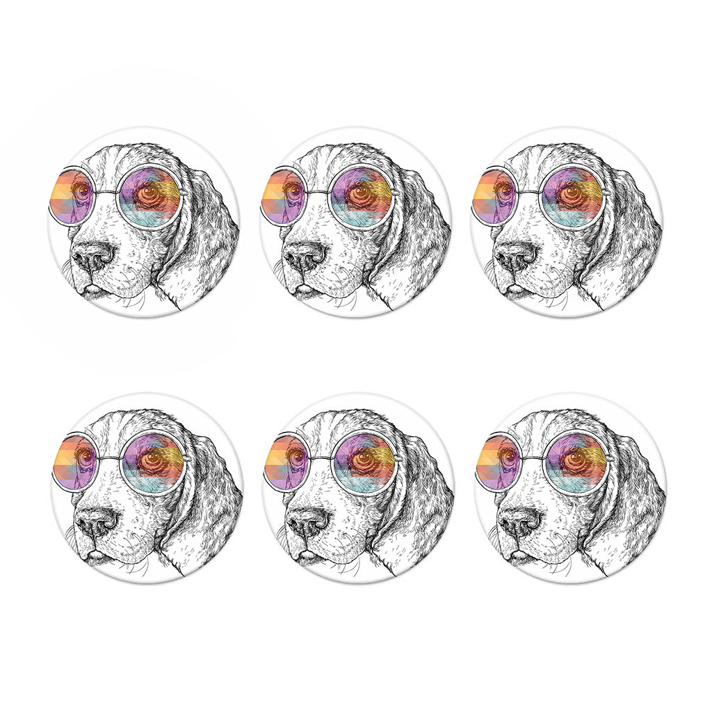 Hipster Beagle With Glasses Print Coaster Set