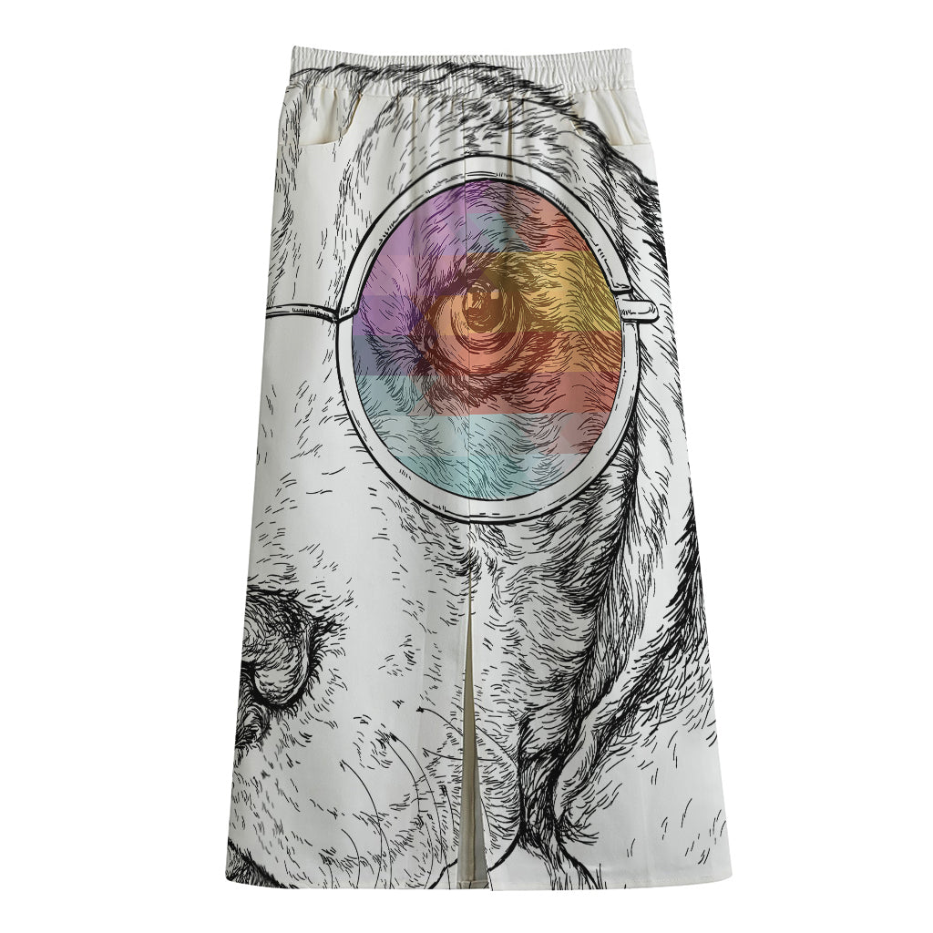 Hipster Beagle With Glasses Print Cotton Front Slit Maxi Skirt