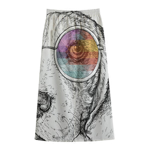 Hipster Beagle With Glasses Print Cotton Front Slit Maxi Skirt