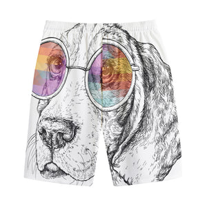 Hipster Beagle With Glasses Print Cotton Shorts