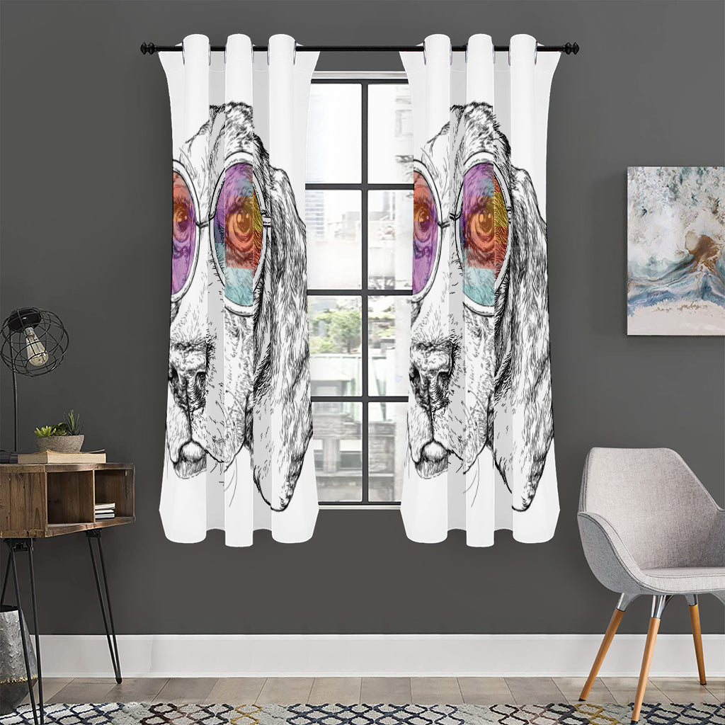 Hipster Beagle With Glasses Print Curtain