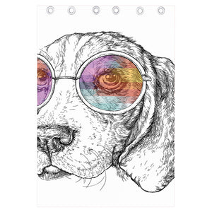 Hipster Beagle With Glasses Print Curtain