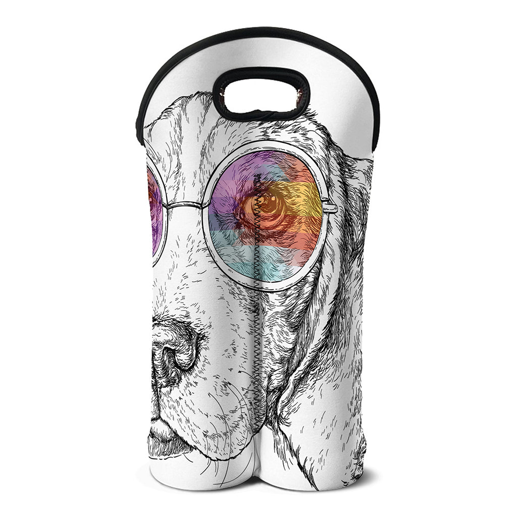 Hipster Beagle With Glasses Print Double Neoprene Wine Tote