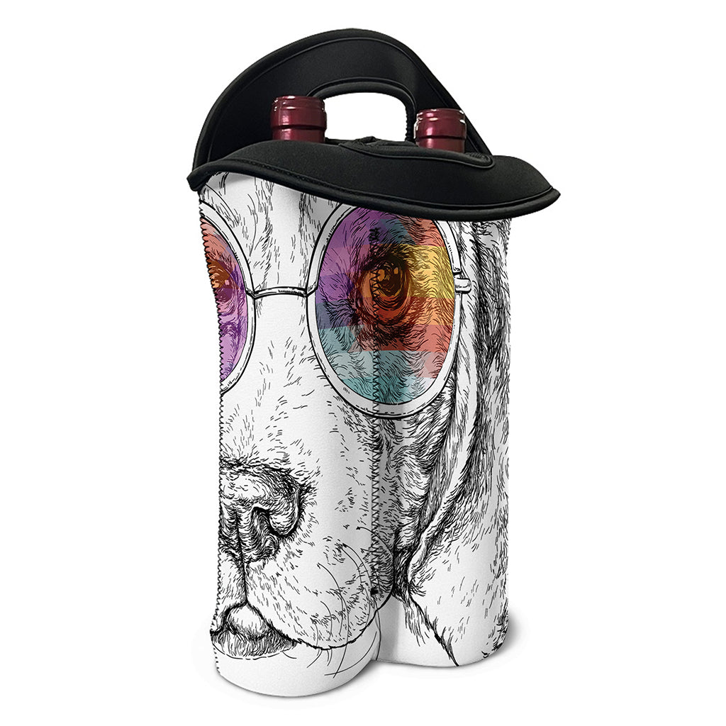 Hipster Beagle With Glasses Print Double Neoprene Wine Tote