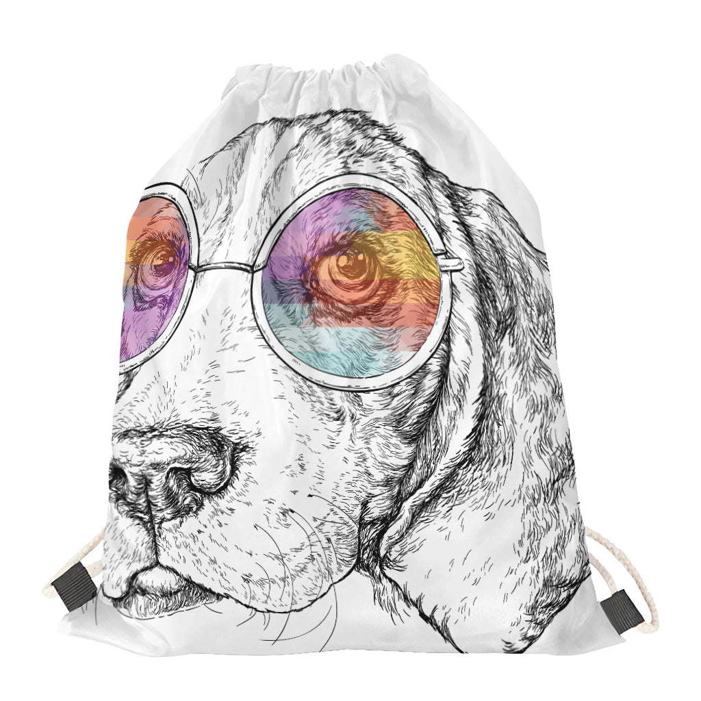 Hipster Beagle With Glasses Print Drawstring Bag