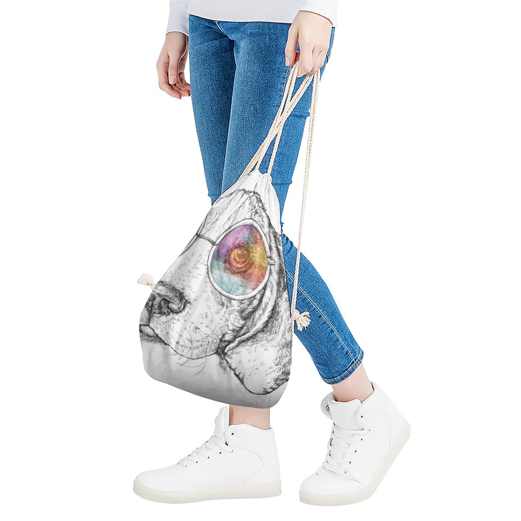 Hipster Beagle With Glasses Print Drawstring Bag
