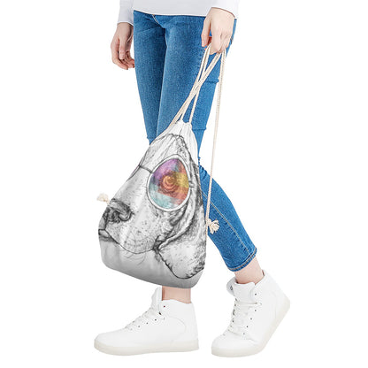 Hipster Beagle With Glasses Print Drawstring Bag