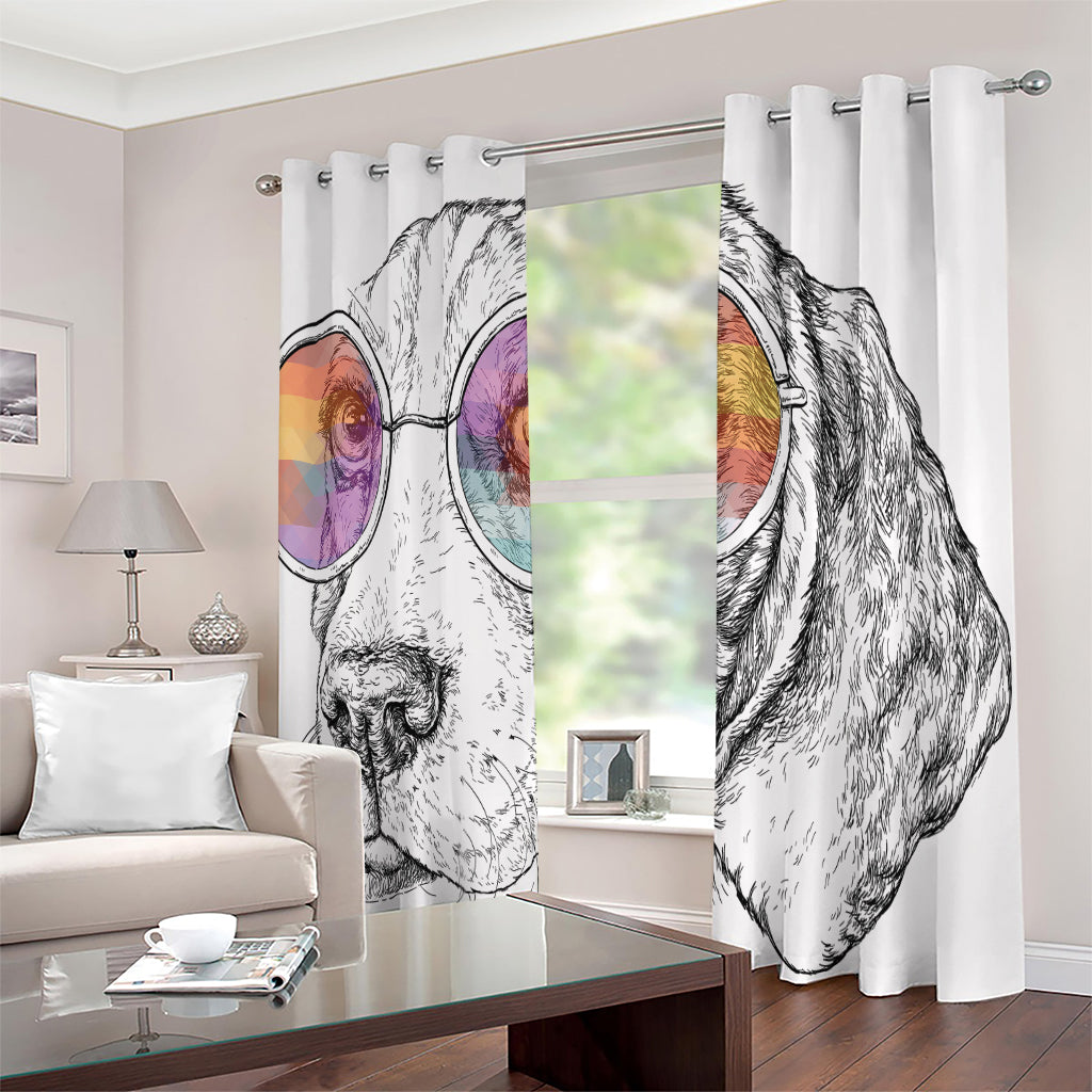 Hipster Beagle With Glasses Print Extra Wide Grommet Curtains