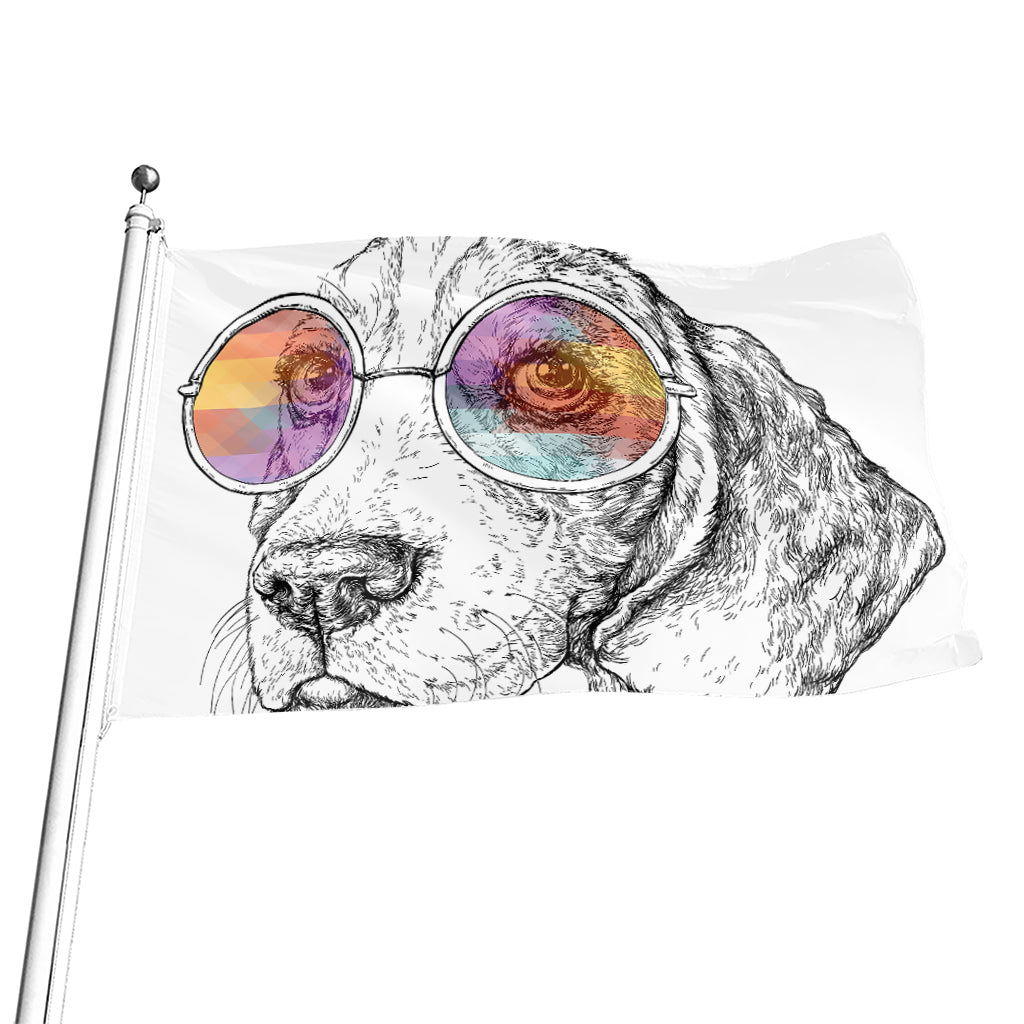 Hipster Beagle With Glasses Print Flag